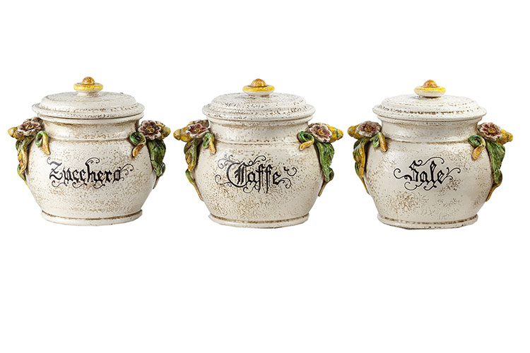 Contenitori con coperchio per sale, caffe e zucchero - L'Antico Ceramiche